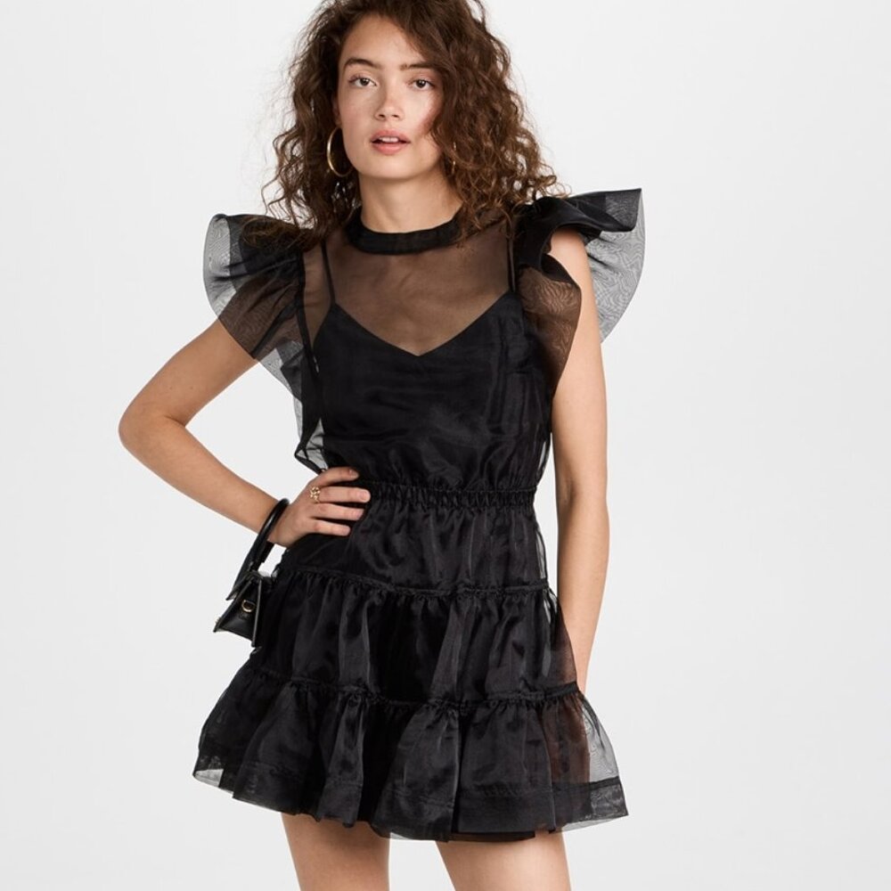 Simkhai Monique Organza Ruffle Sleeve Mini Dress Black Size 4